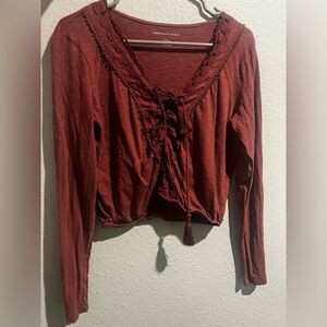 American Eagle Outfitters Rust Lace-Up Blouse